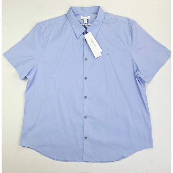 Calvin Klein Size 2XL The Stretch Cotton Blue Short Sleeve Chest Logo Shirt NWT - Picture 1 of 12